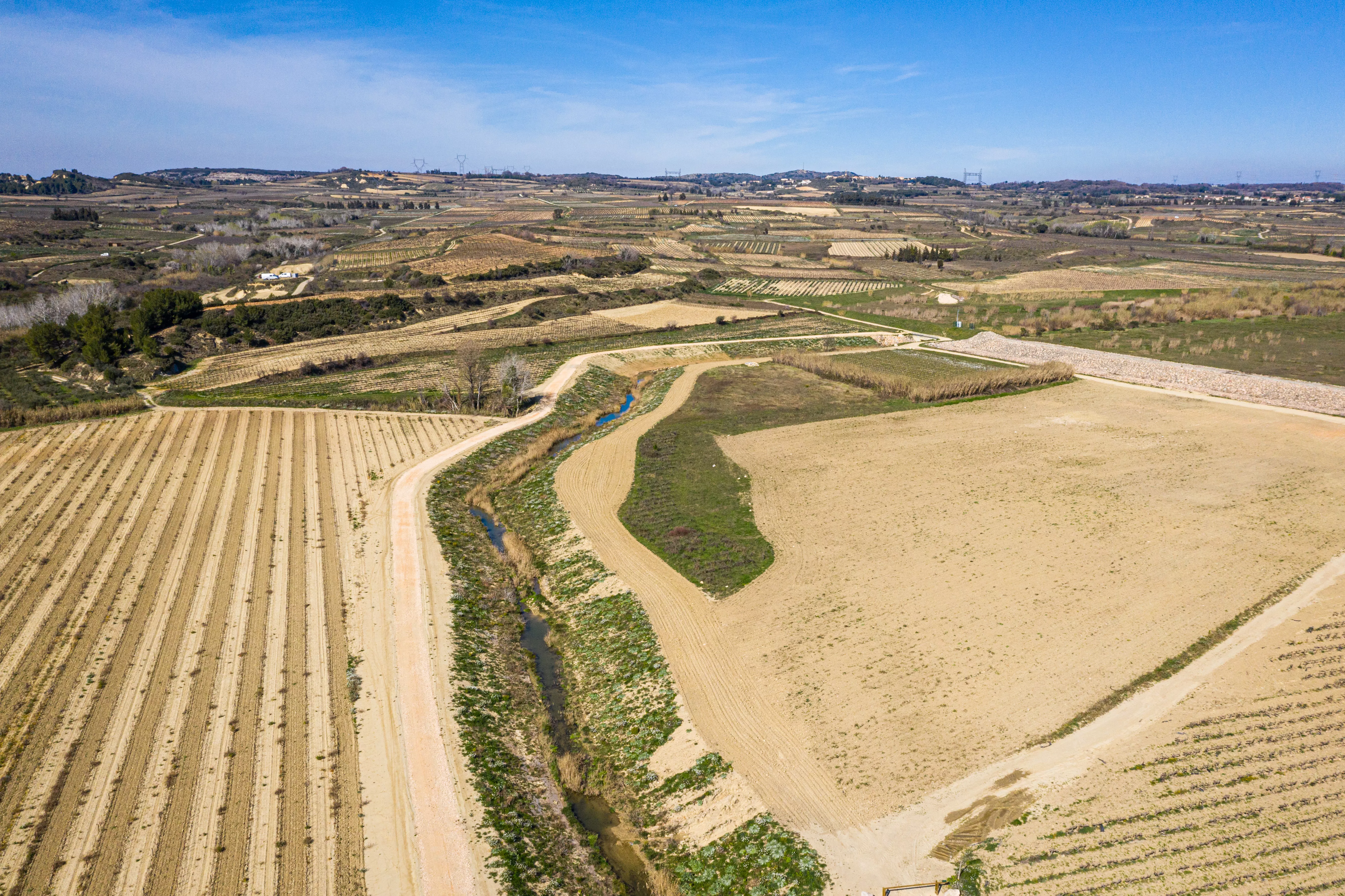 Construction site between fields